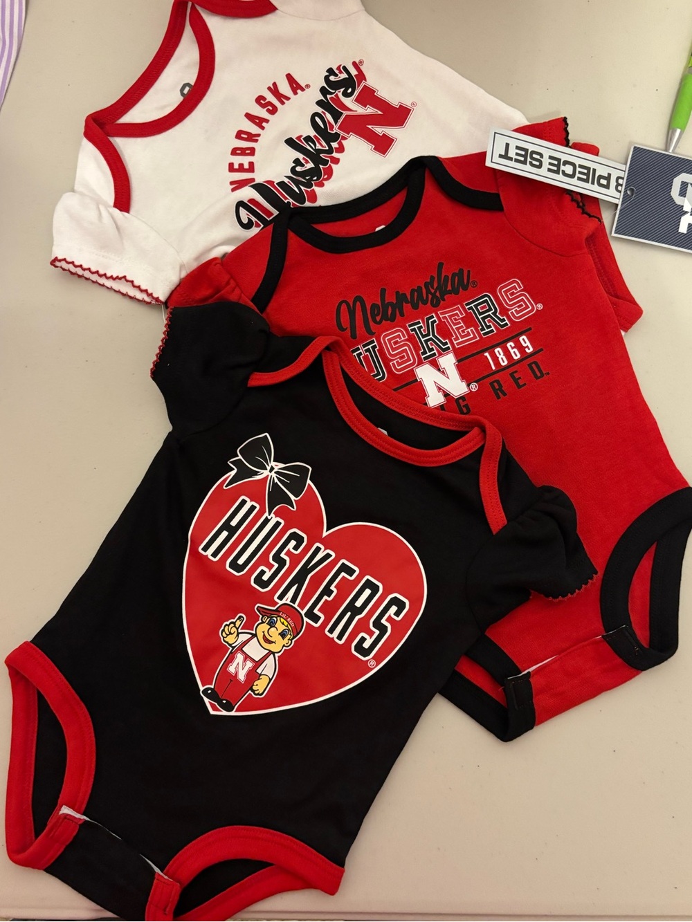 NWT Nebraska Huskers Baby Onesies (Set of 3)